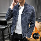 Men's thick retro denim jacket, stylish and casual, perfect for autumn and winter wear.